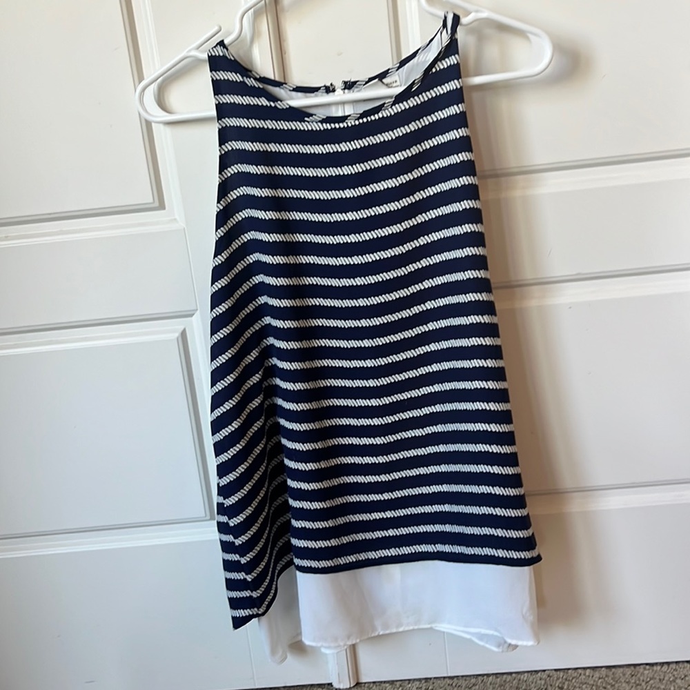 Classic navy stripe sleeveless blouse with amazing details